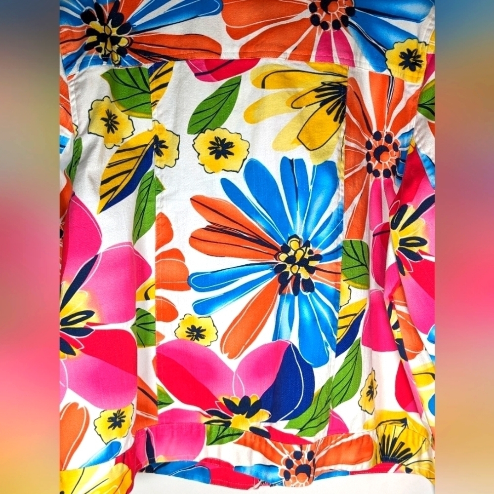 Coldwater Creek Bright Multi Color Floral Cotton Blend Zip Up Jacket Size W20 - Picture 11 of 16